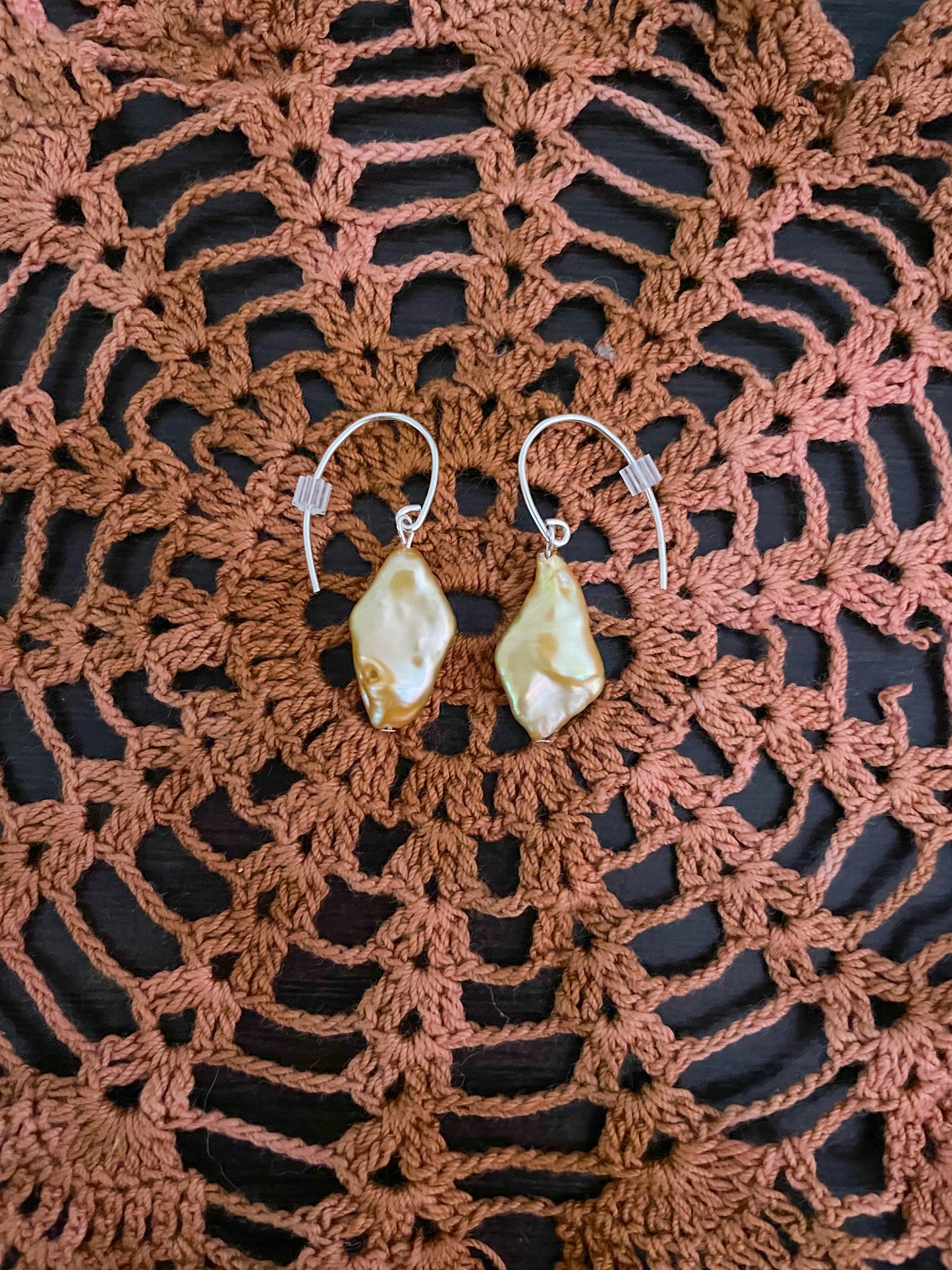 Golden Diamond Shaped Pearl Earrings
