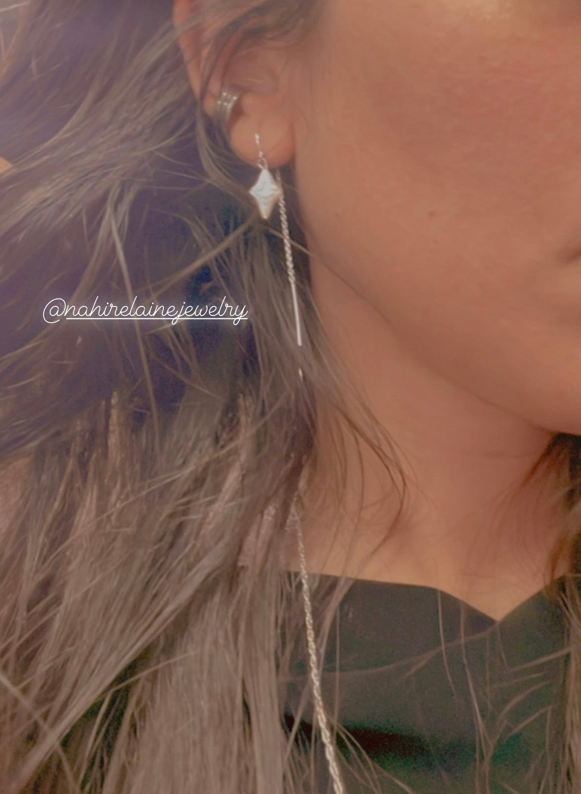 Star Pearl Earrings with Silver Chain