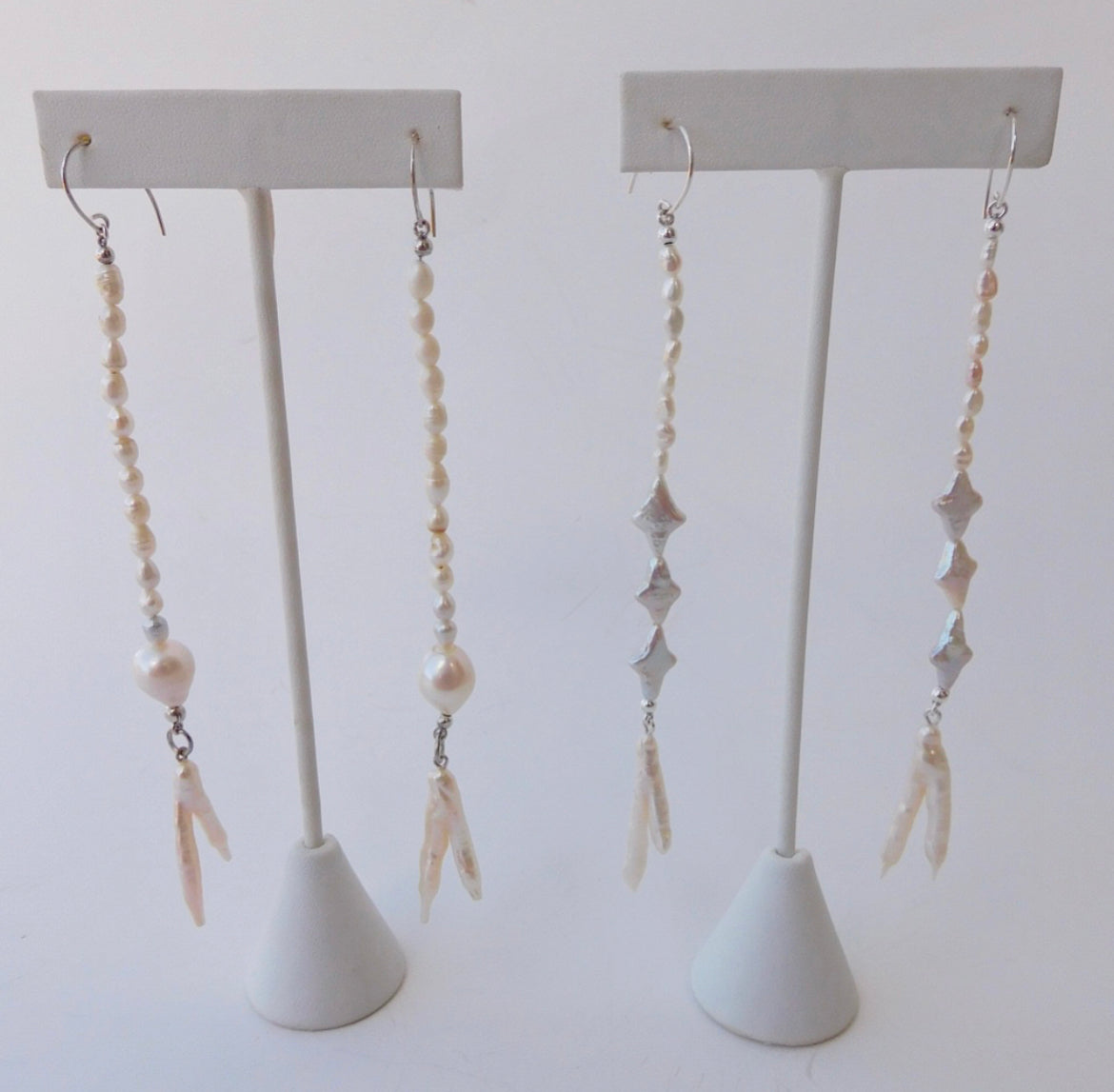 White Star, Seed and Biwa Pearl Earrings