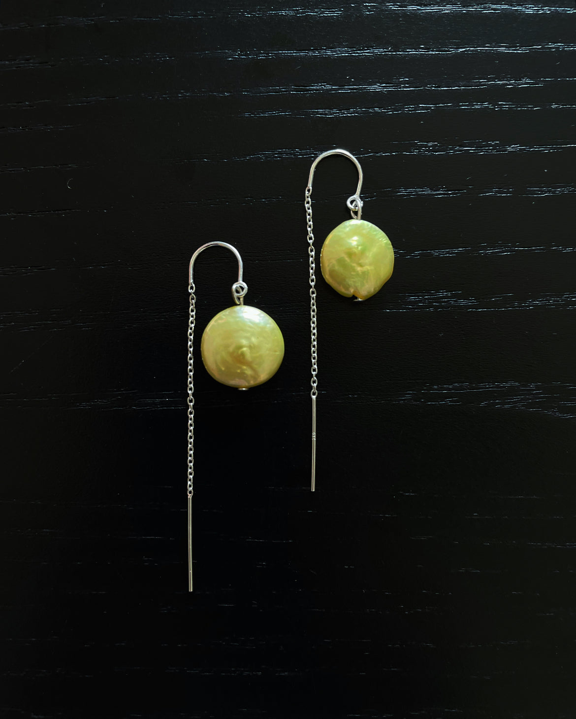 Yellow Coin Pearl Earrings with Silver Chain