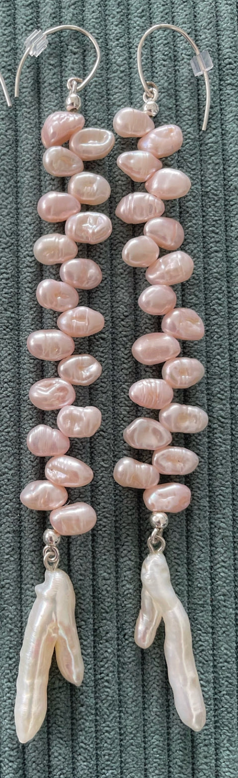 Pink and White Pearl Earrings