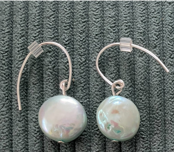 Blue Coin Pearl Earrings