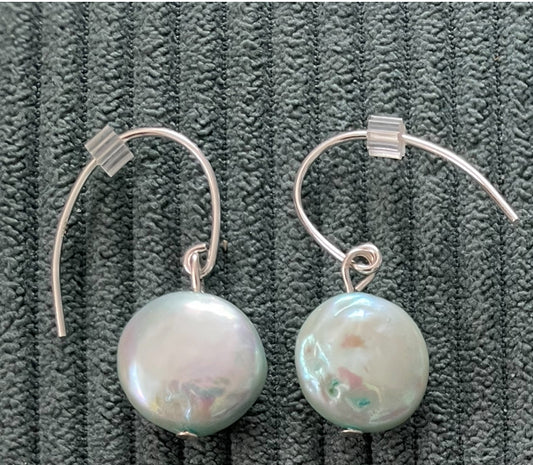 Blue Coin Pearl Earrings