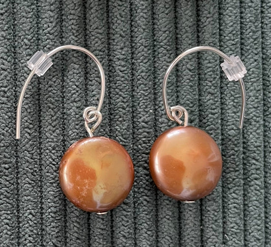 Bronze Coin Pearl Earrings
