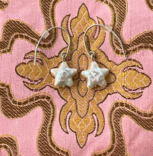 5 Point Star Pearl Earrings