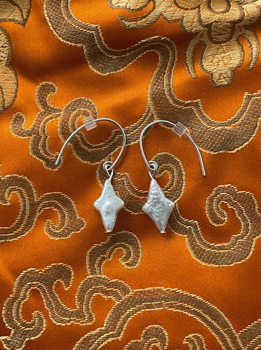 White Baroque Star Pearl Earrings