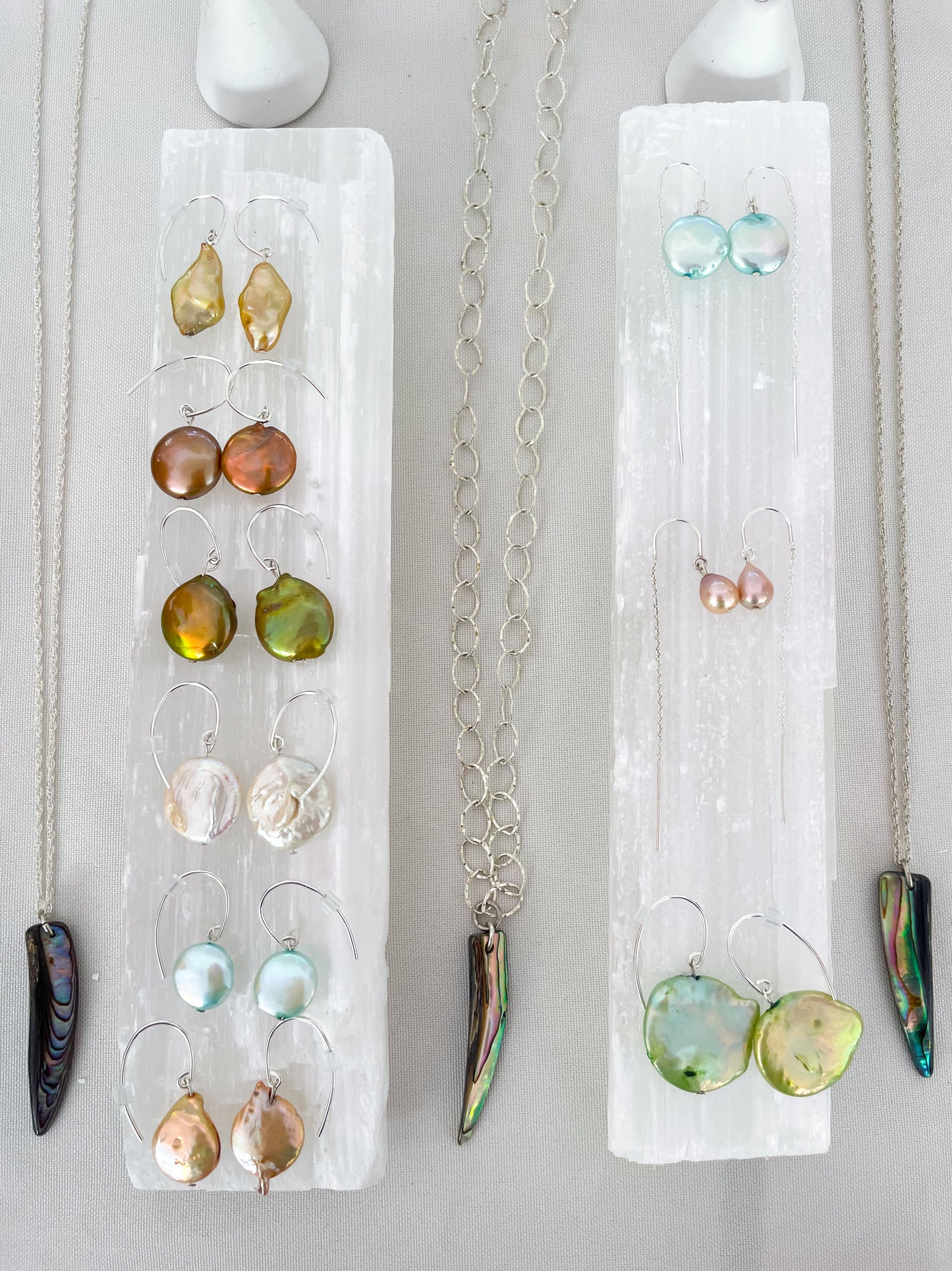 Green Coin Pearl Earrings