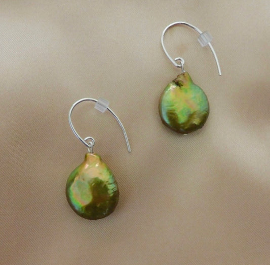 Green Coin Pearl Earrings