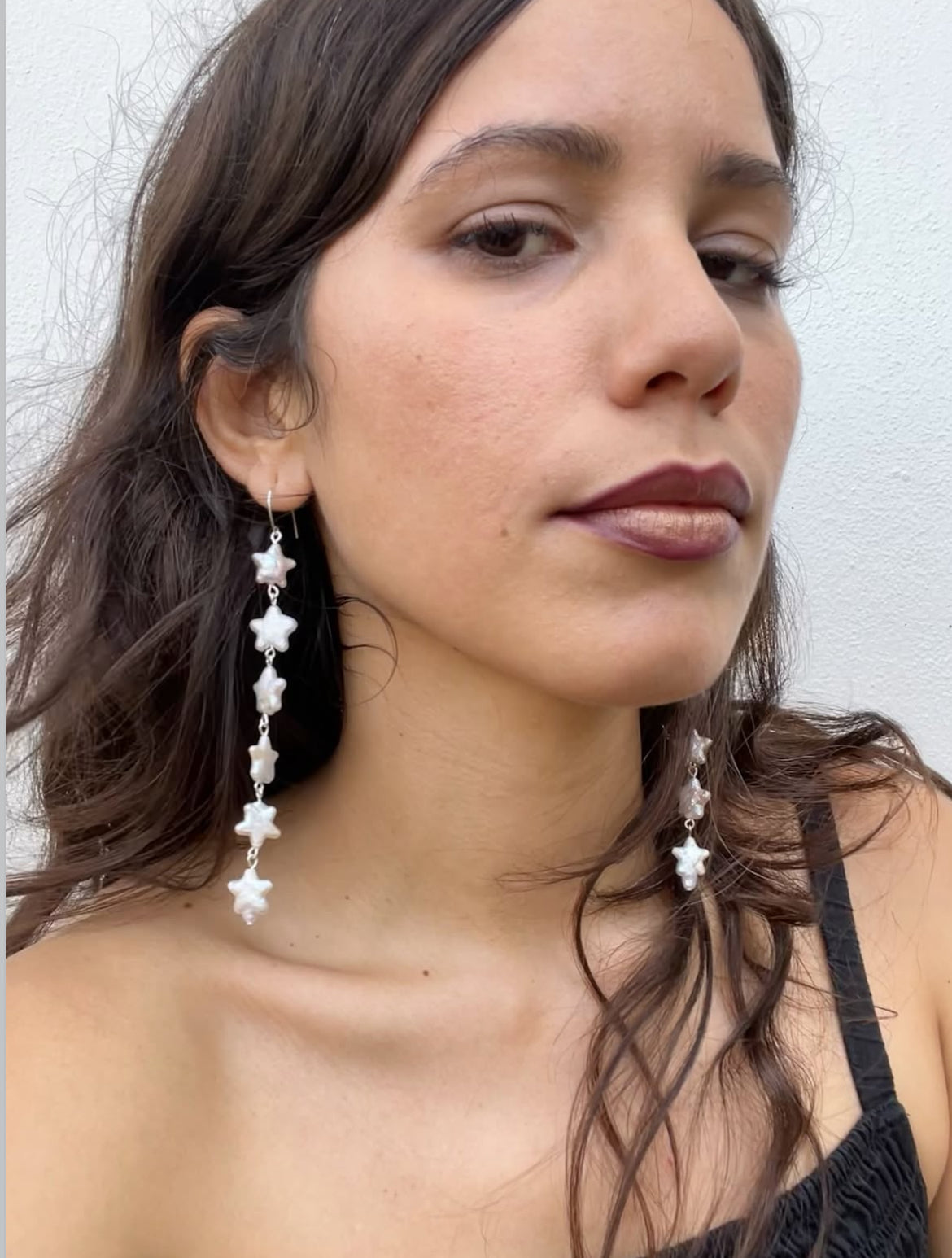 5 Point Star Long Pearl Earrings