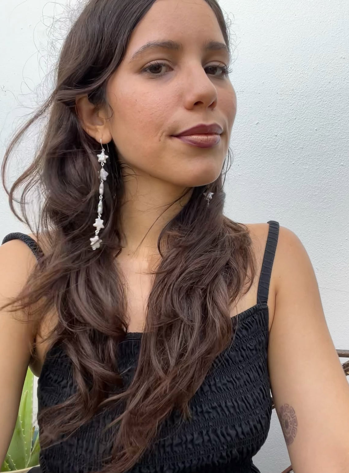 5 Point Star Long Pearl Earrings