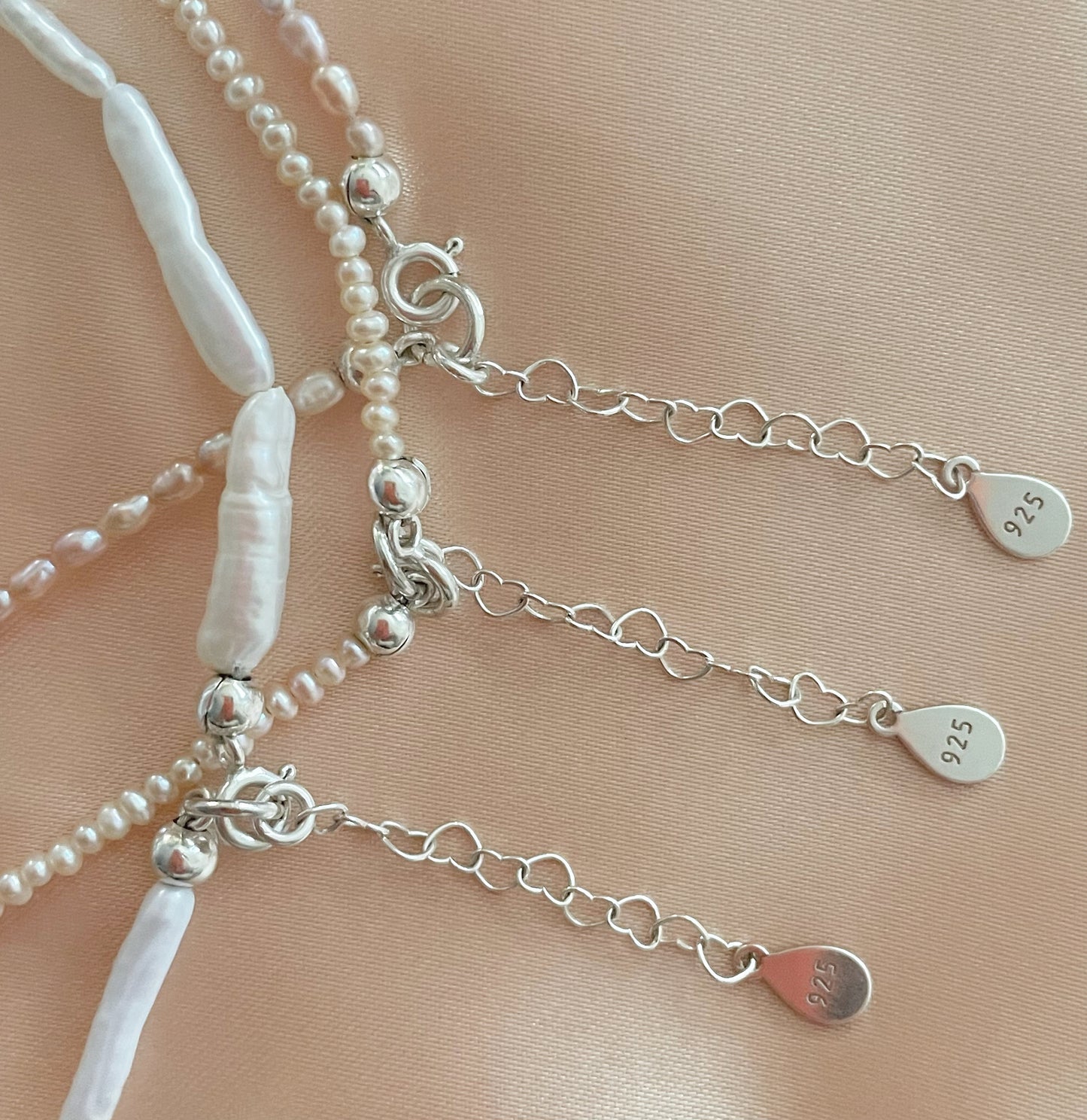 Brown Keshi and White Seed Pearls with Peach Shells Necklace