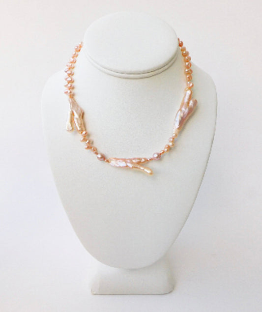 Peach Seed and Biwa Pearl Necklace No. 1