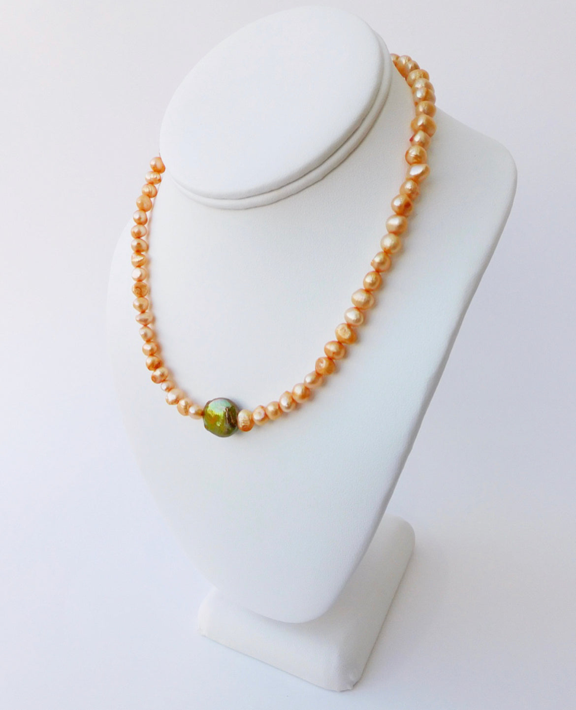 Orange Baroque and Green Coin Pearl Necklace