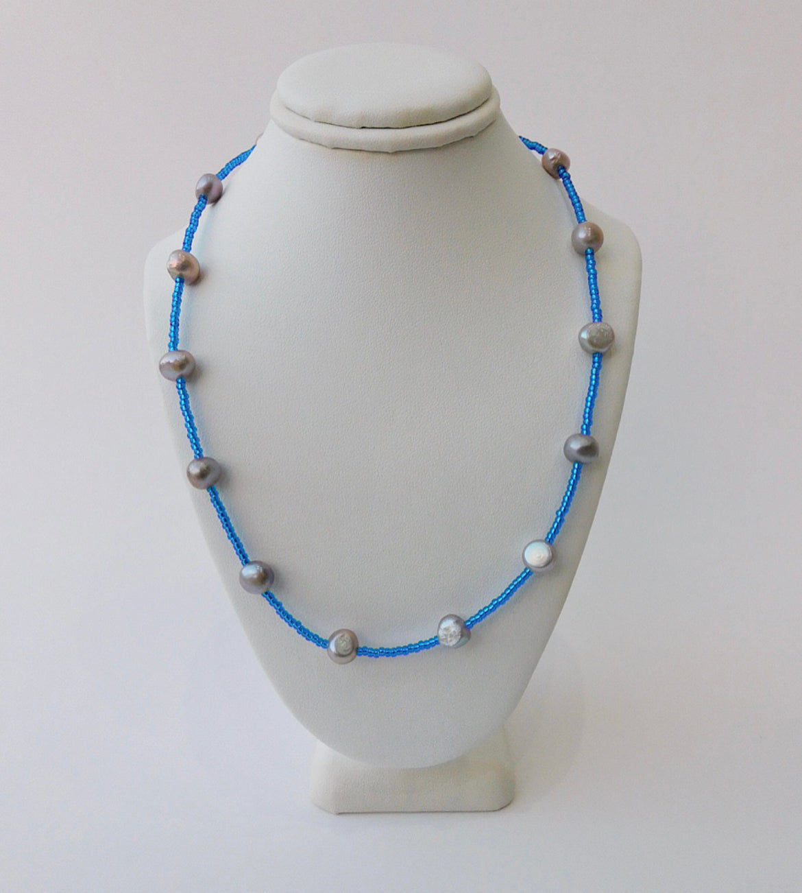 Blue Seed Beads with Pearls Necklace No. 2