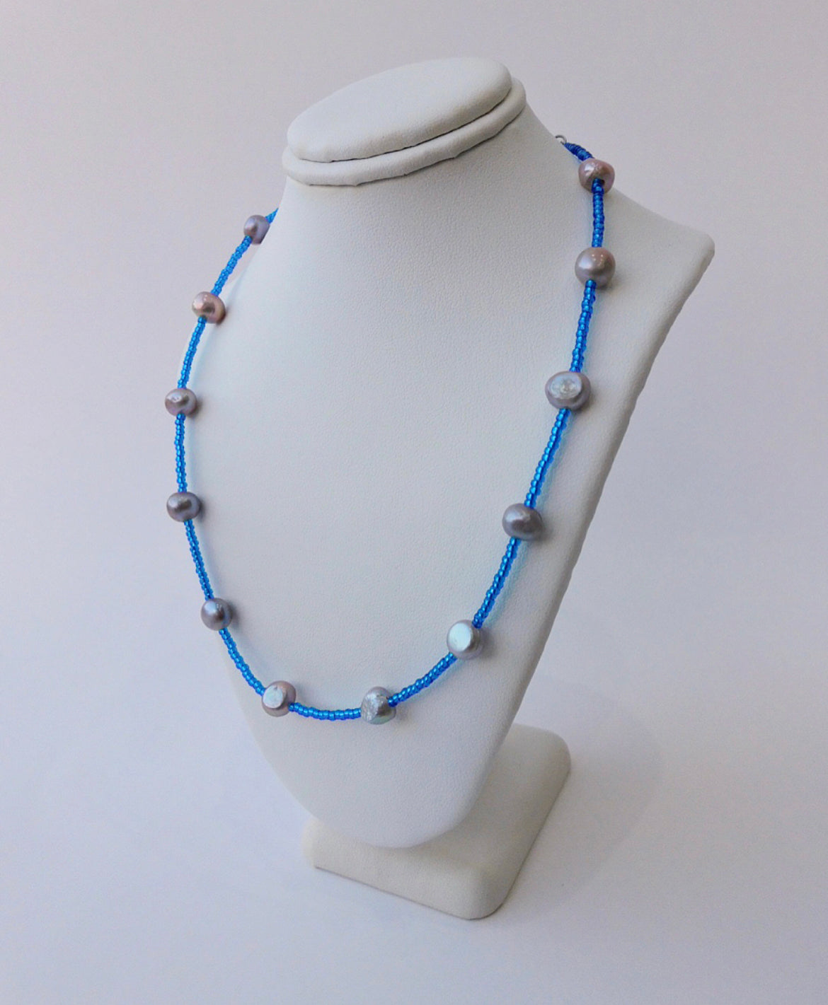 Blue Seed Beads with Pearls Necklace No. 2