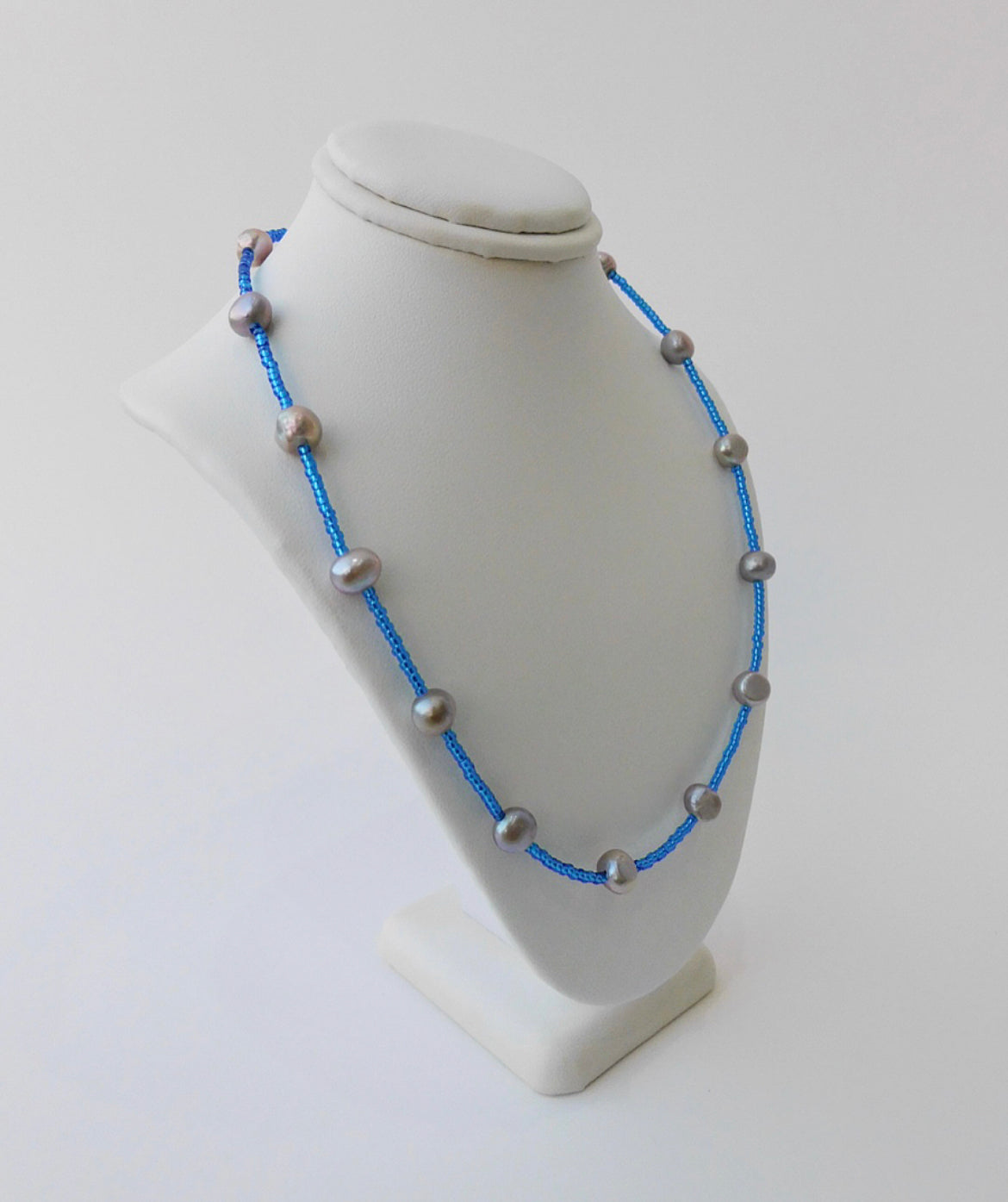 Blue Seed Beads with Pearls Necklace No. 2