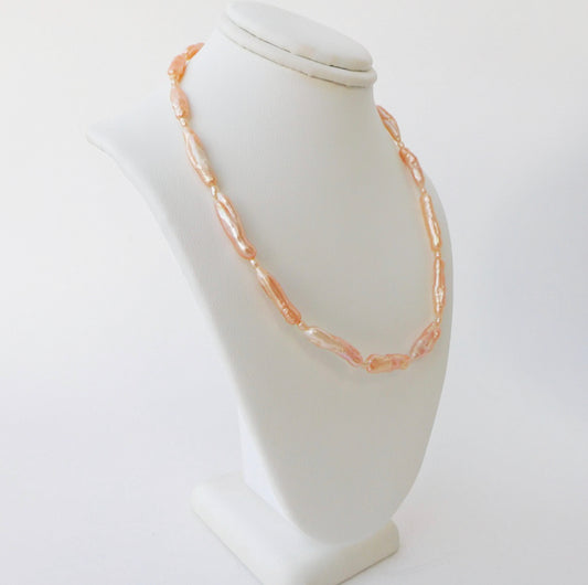 Peach Biwa and Seed Pearl Necklace