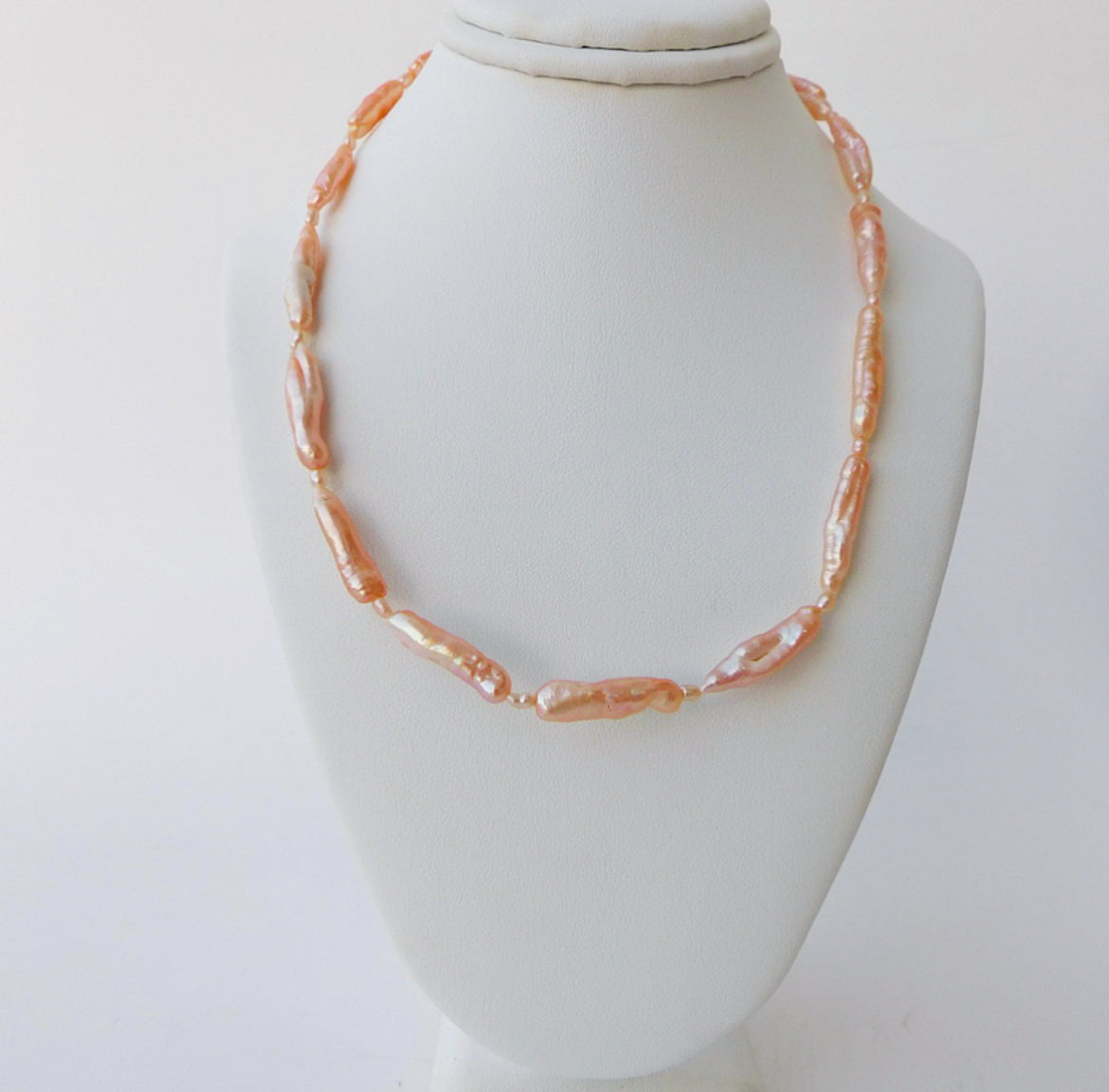 Peach Biwa and Seed Pearl Necklace