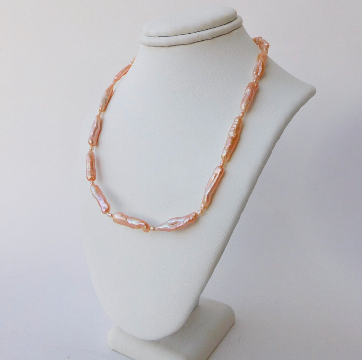 Peach Biwa and Seed Pearl Necklace