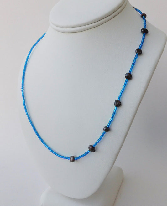 Blue Seed Beads with Pearls Necklace No. 3