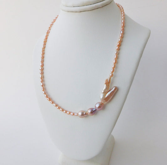 Peach Seed and Biwa Pearl Necklace No. 3