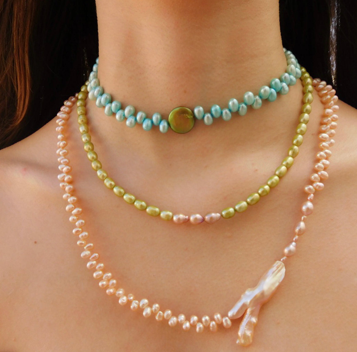 Green and Lavender Pearl Necklace