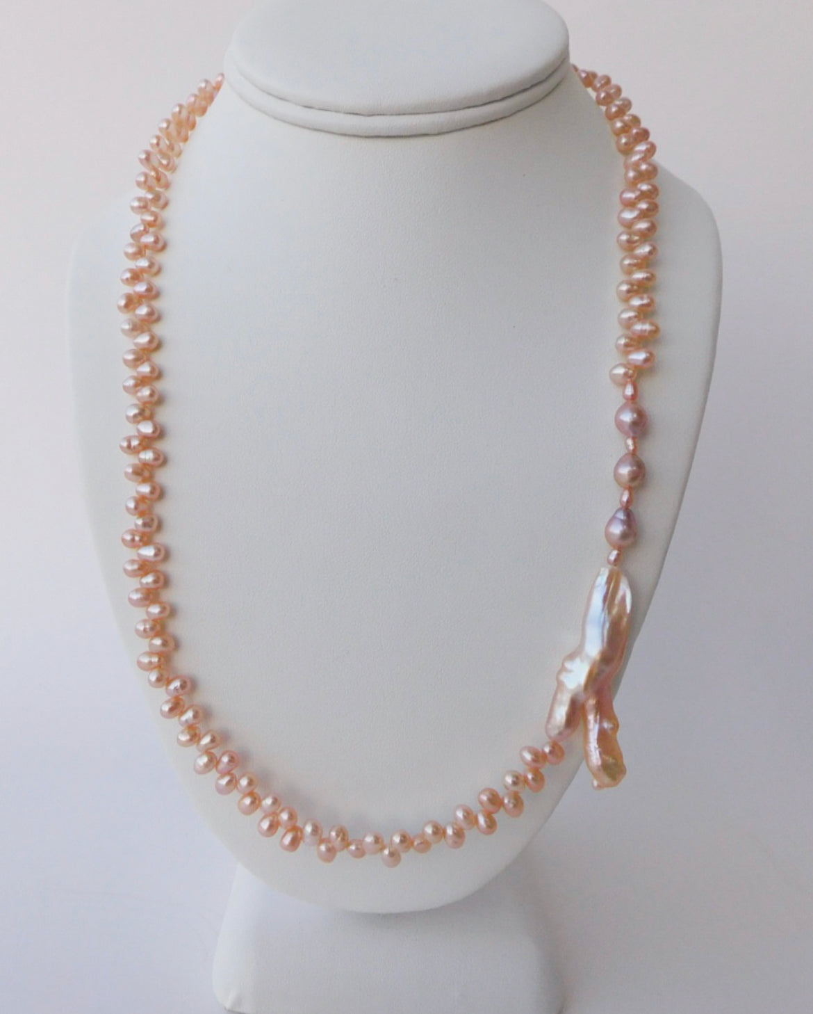 Peach Seed and Biwa Pearl Necklace No. 2