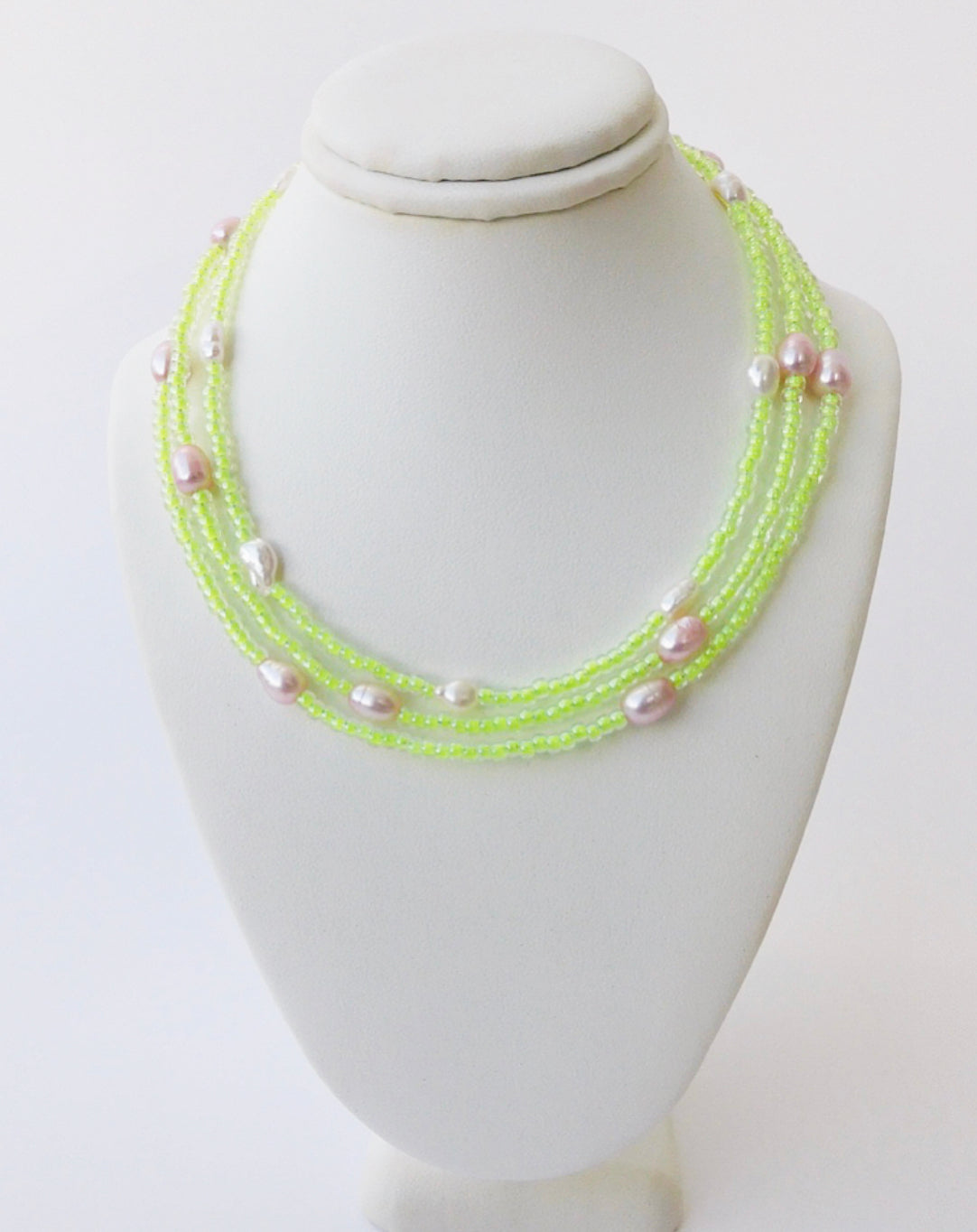 Lime Seed Beads with Pearls Necklace No. 2