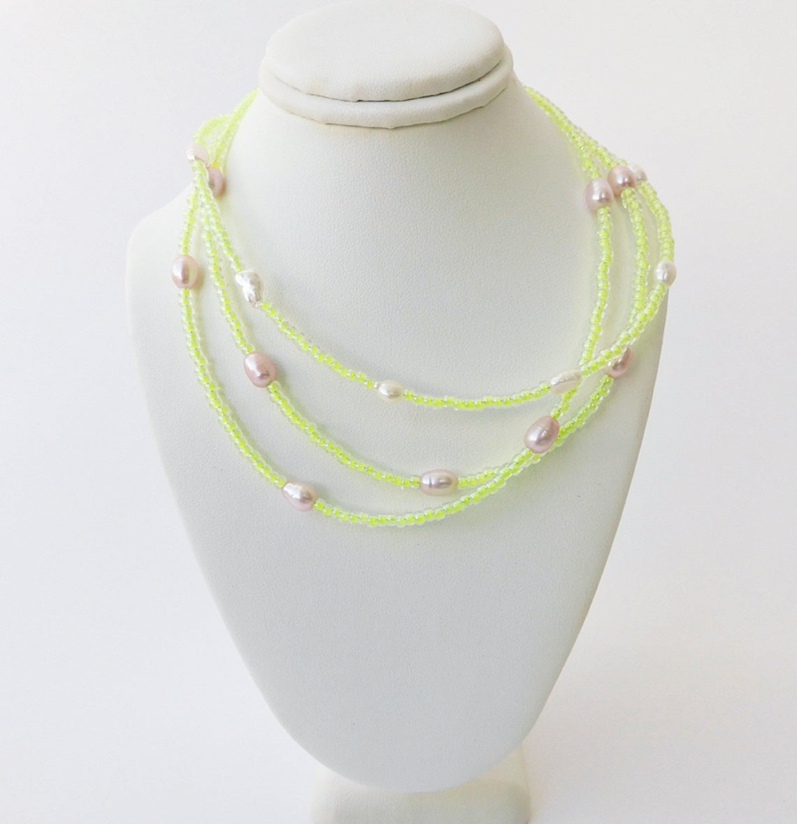 Lime Seed Beads with Pearls Necklace No. 2