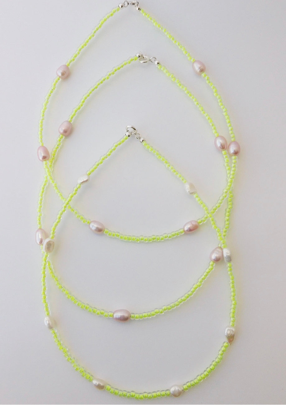Lime Seed Beads with Pearls Necklace No. 1