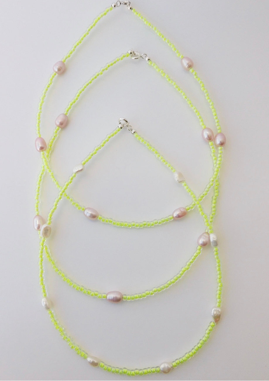 Lime Seed Beads with Pearls Necklace No. 2