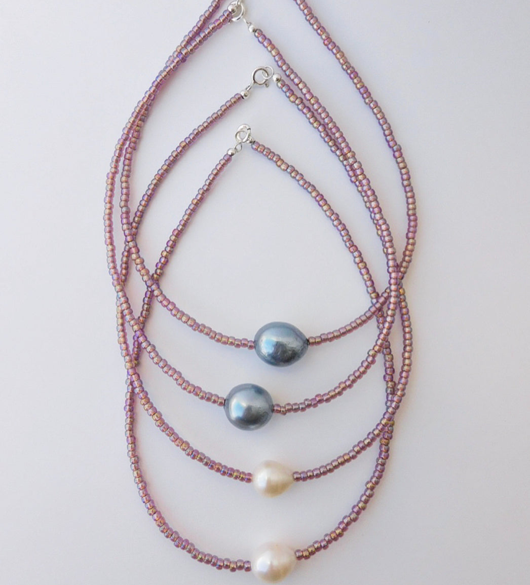 Mauve Seed Beads with Pearls Necklace No. 1