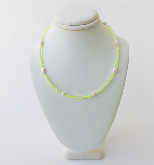 Lime Seed Beads with Pearls Necklace No. 2