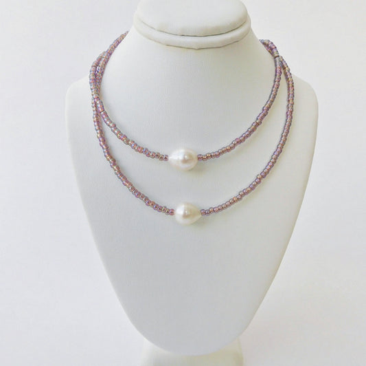 Mauve Seed Beads with Pearls Necklace No. 2