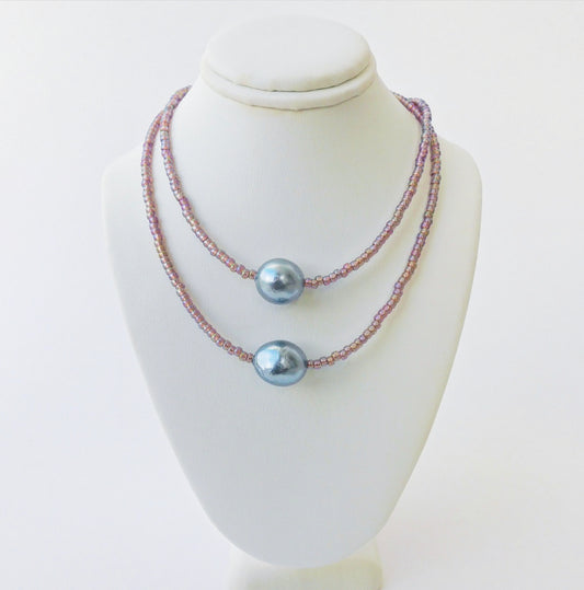 Mauve Seed Beads with Pearls Necklace No. 1